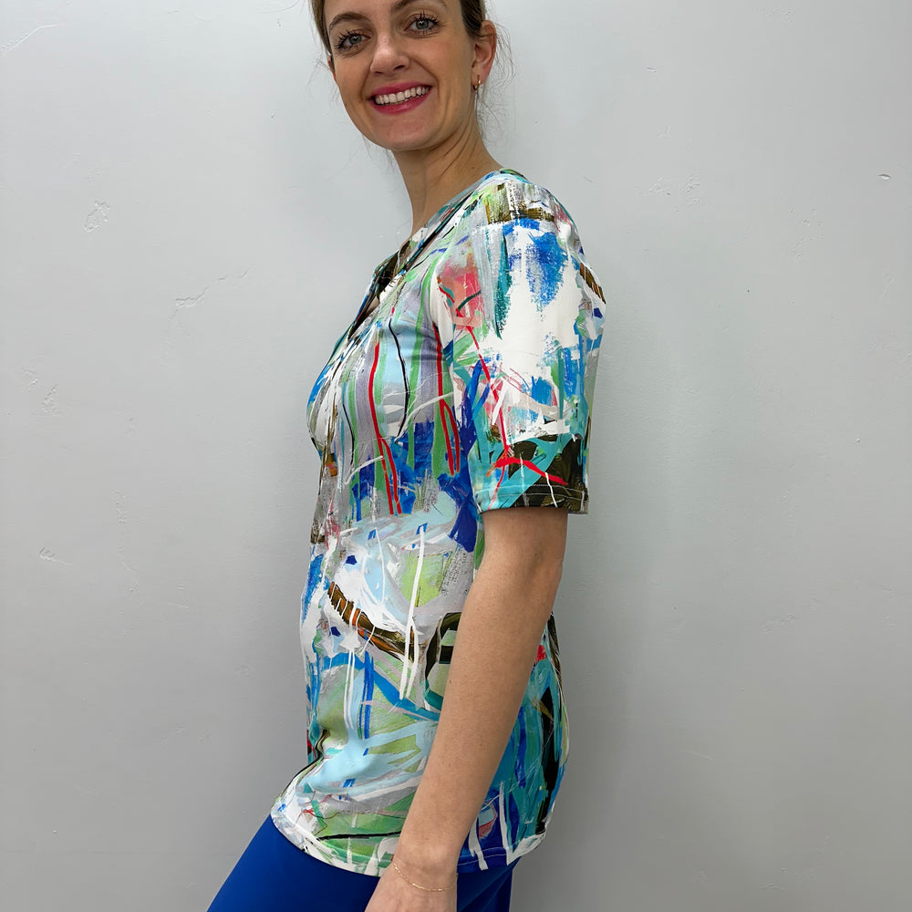 Turquoise Pattern Short Sleeve Top