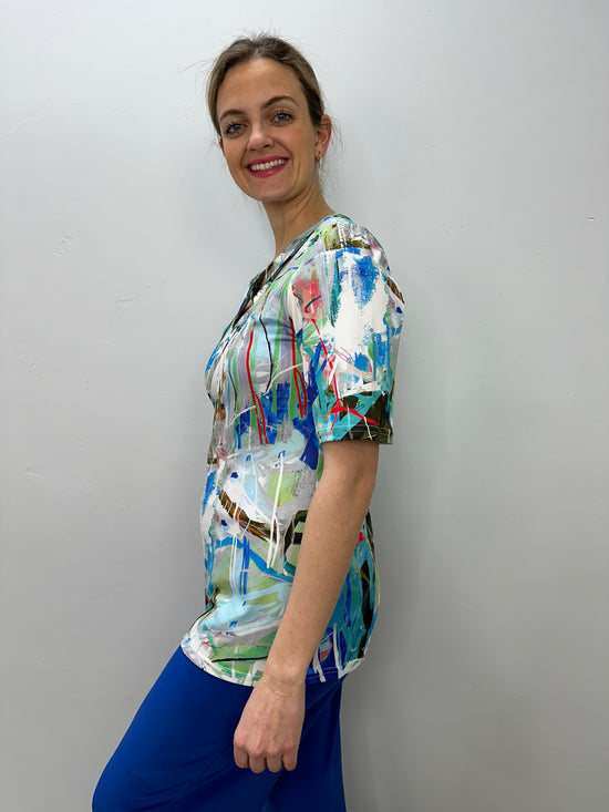 Load image into Gallery viewer, Turquoise Pattern Short Sleeve Top
