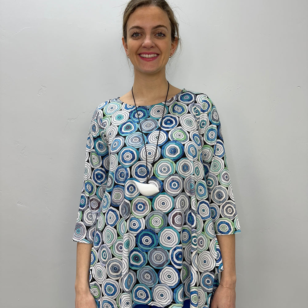 Mint and Blue Circles 3/4 Sleeve Shark-bite Tunic