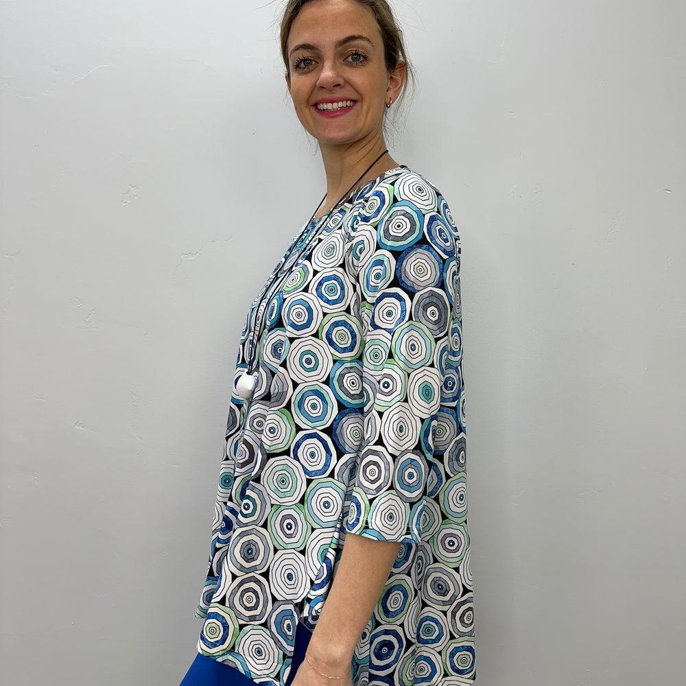 Mint and Blue Circles 3/4 Sleeve Shark-bite Tunic