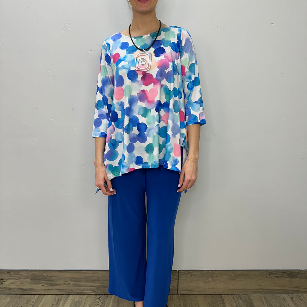 Blue and Pink Dots 3/4 Sleeve Shark-bite Tunic