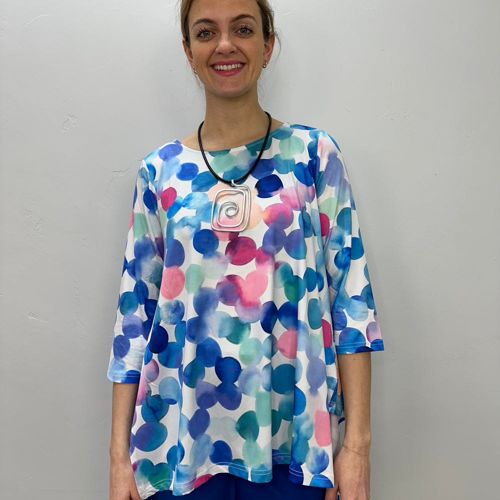 Blue and Pink Dots 3/4 Sleeve Shark-bite Tunic