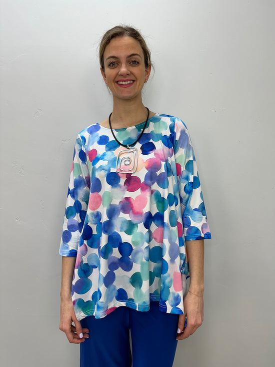 Blue and Pink Dots 3/4 Sleeve Shark-bite Tunic