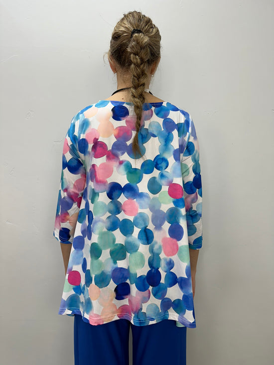 Blue and Pink Dots 3/4 Sleeve Shark-bite Tunic
