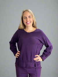 Blackberry V Neck Pull On Sweatshirt