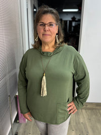 Jungle Green Mock Neck French Terry Top