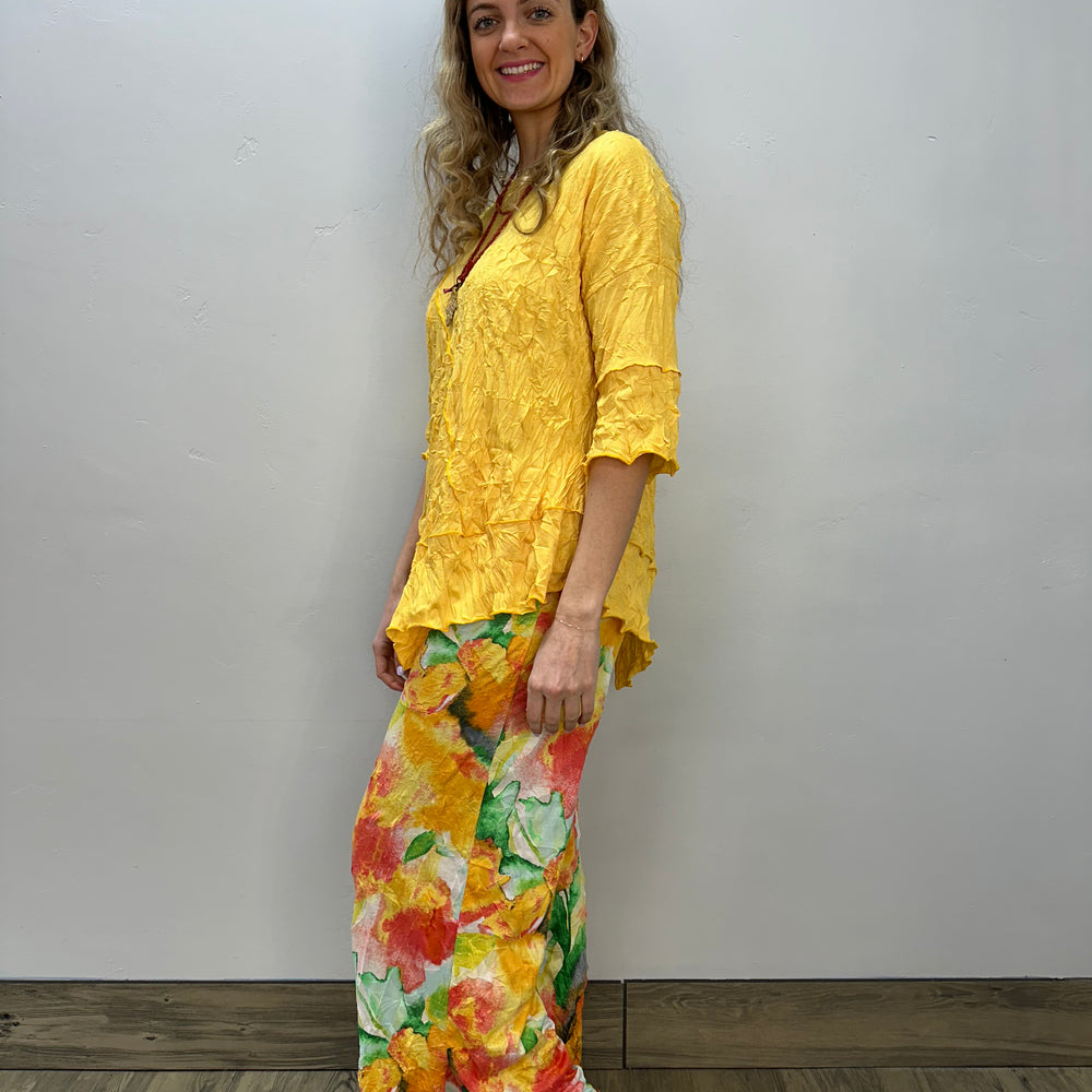 Marigold 3/4 Sleeve Asymmetric Crinkle Tunic