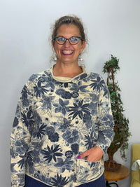 Ivory Pattern Mock Neck French Terry Top