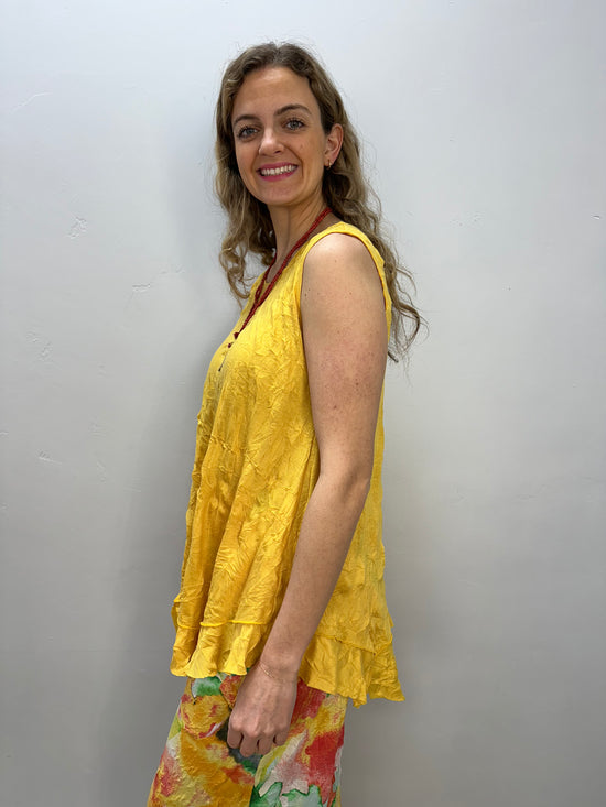Load image into Gallery viewer, Marigold Yellow Crinkle Long Tank

