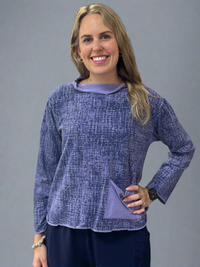 Lilac Pattern Mock Neck French Terry Top