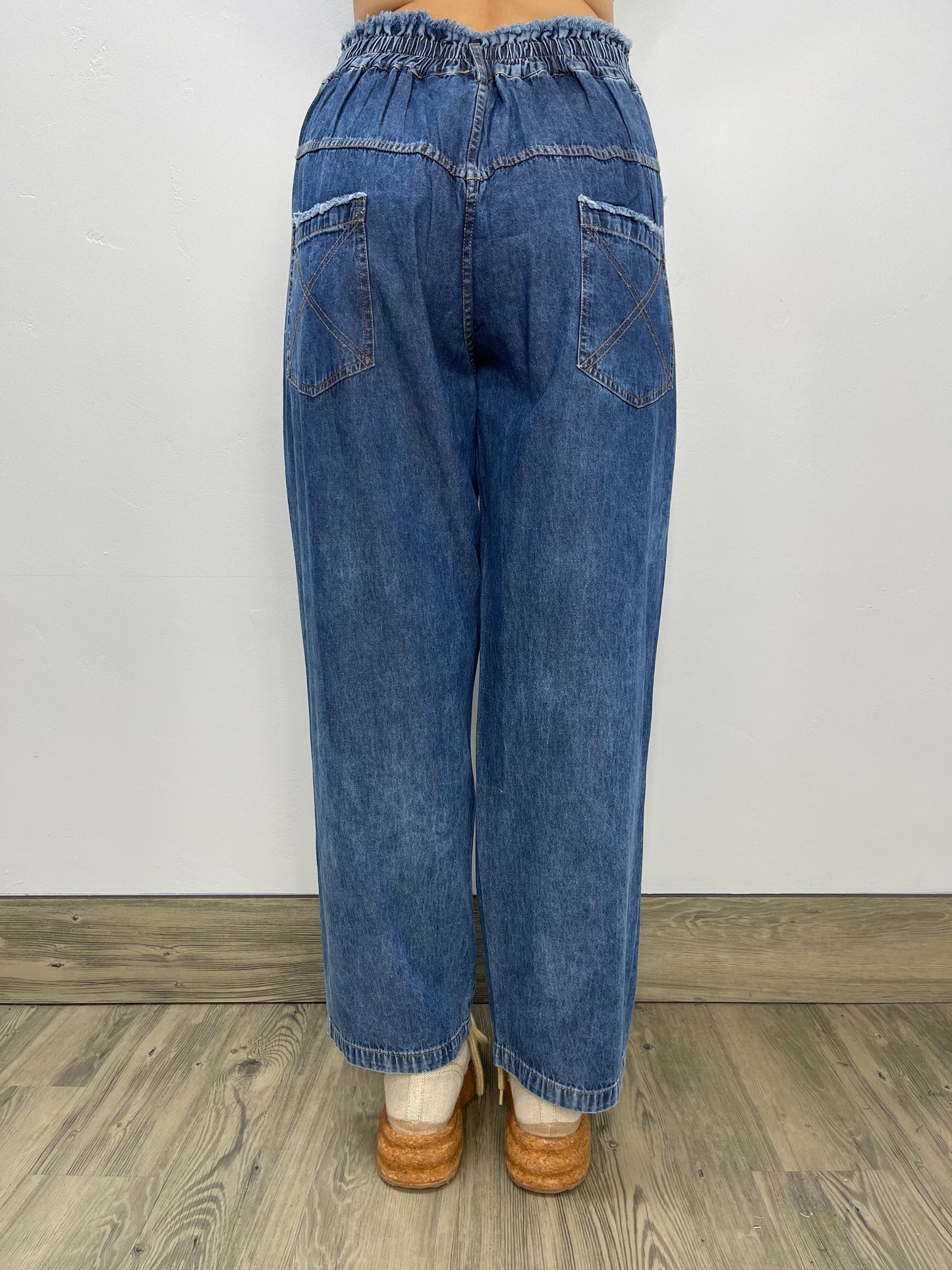 Load image into Gallery viewer, Blue Distress Star Denim Jeans with Yellow Accents
