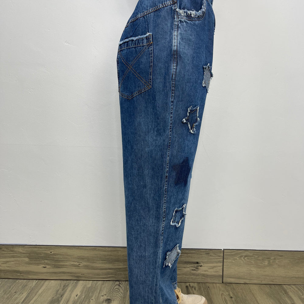 Blue Distress Star Denim Jeans with Yellow Accents - PRE ORDER