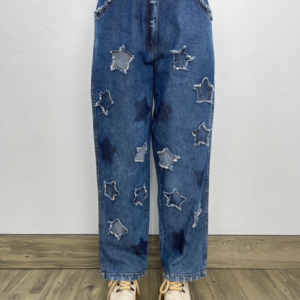 Blue Distress Star Denim Jeans with Yellow Accents - PRE ORDER