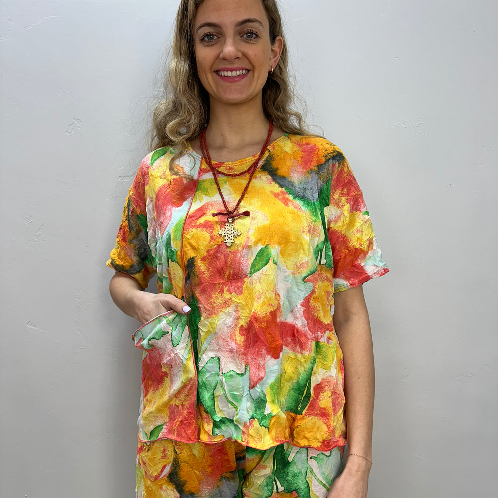 Mango Watercolor Short Sleeve Crinkle Tee