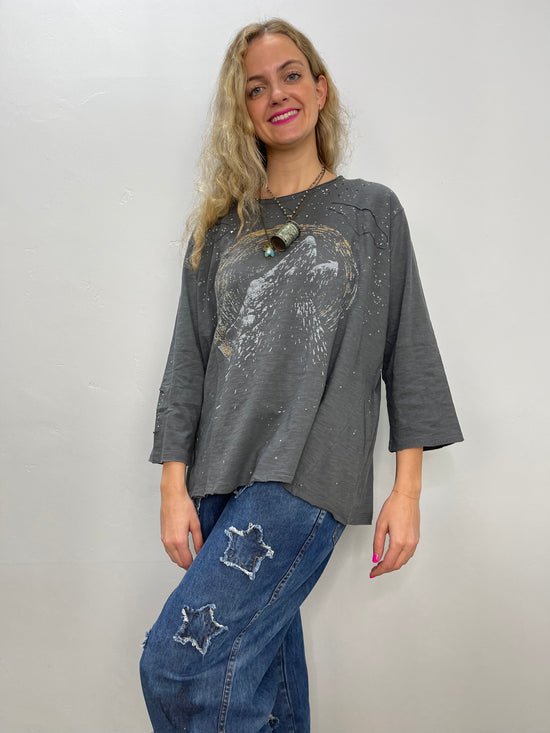 Gray 3/4 Tee with Coyote Print