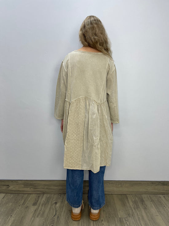 Load image into Gallery viewer, Tan Fleece Lace Long Sleeve Dress
