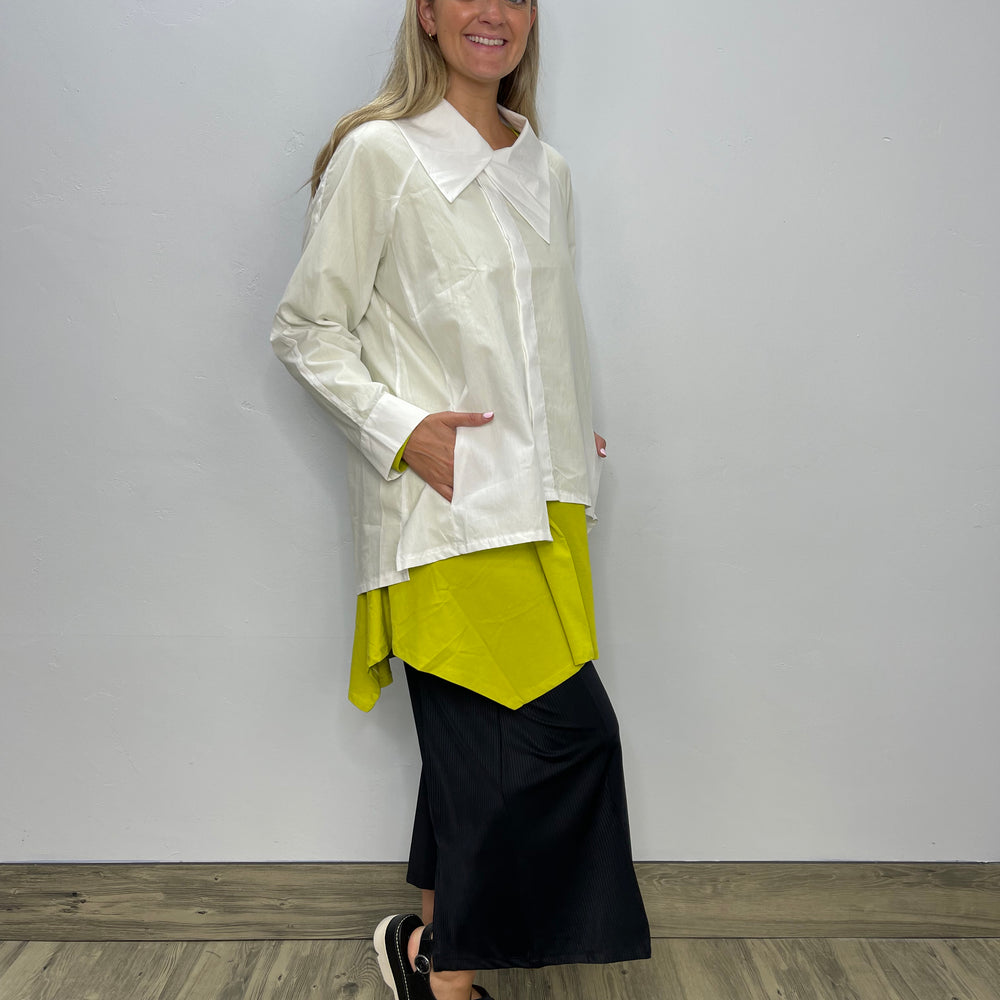 Ecru White Asymmetric Button Down Blouse