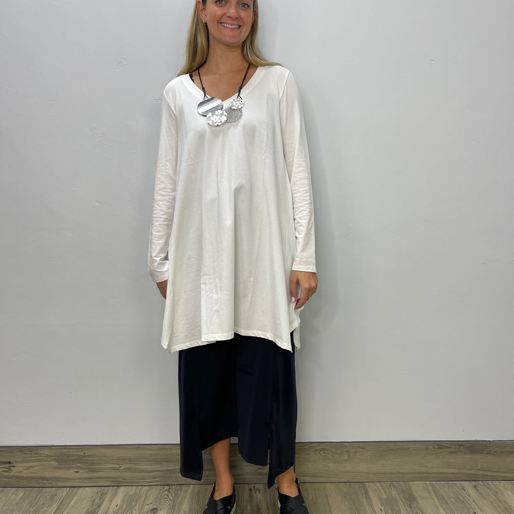 Ecru White V Neck Swing Tunic