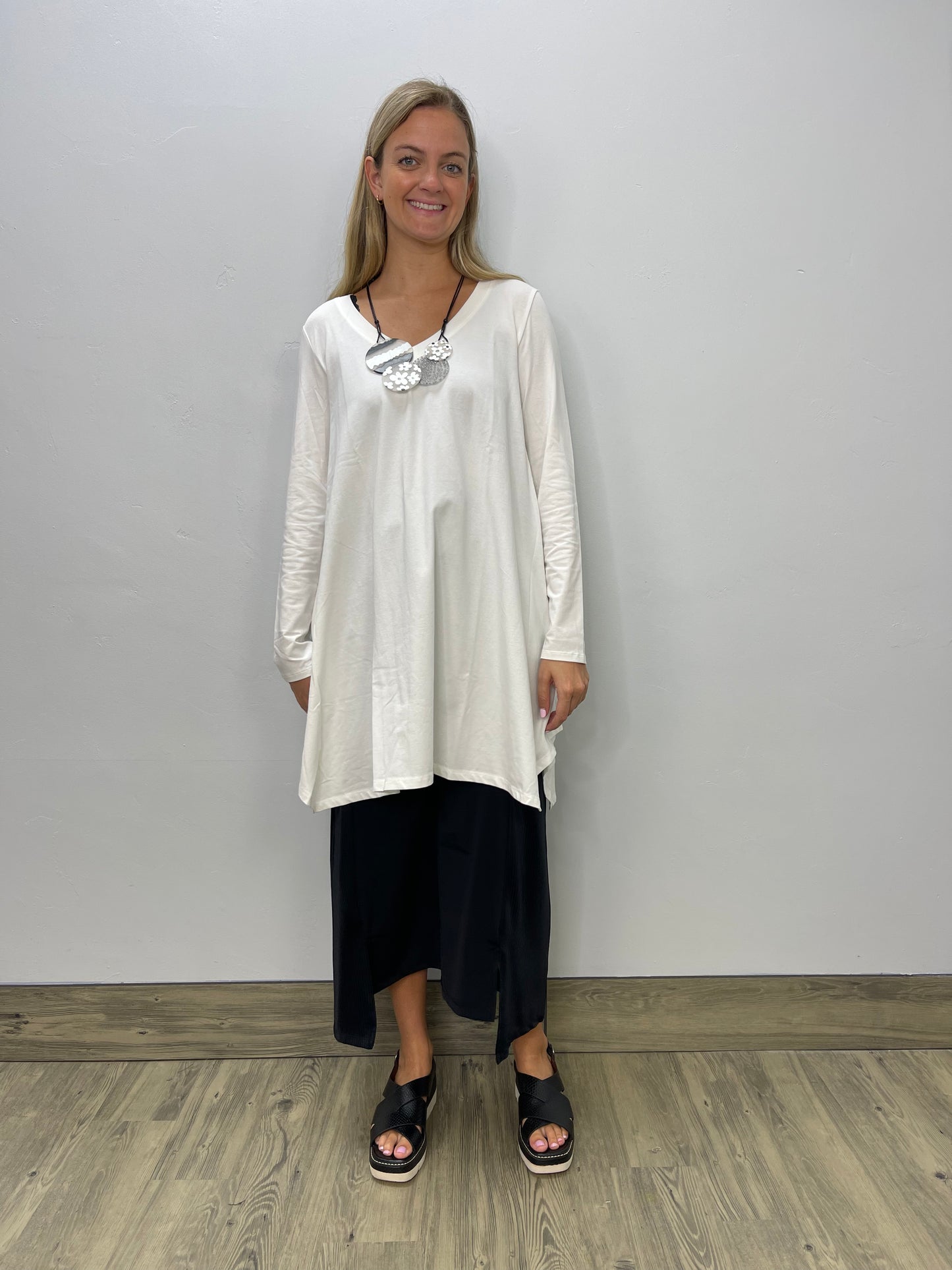 Ecru White V Neck Swing Tunic