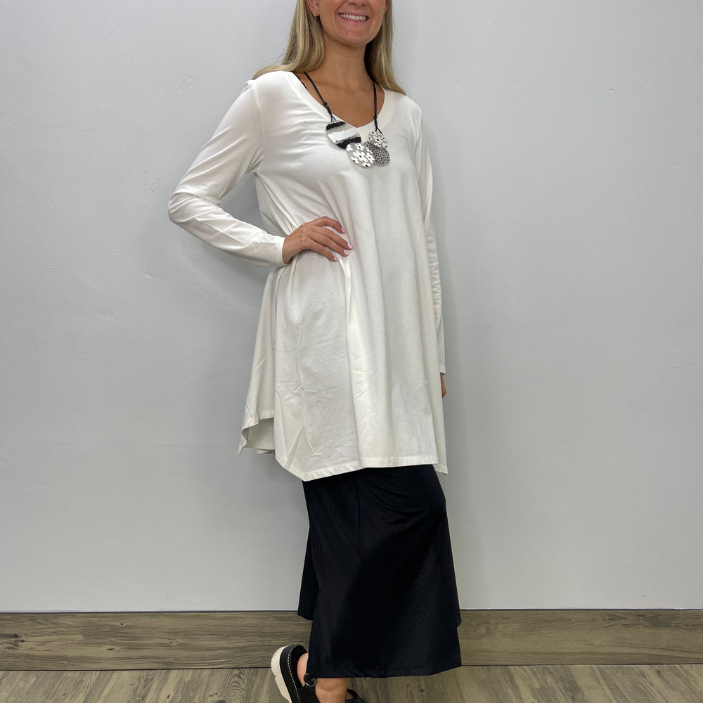 Ecru White V Neck Swing Tunic