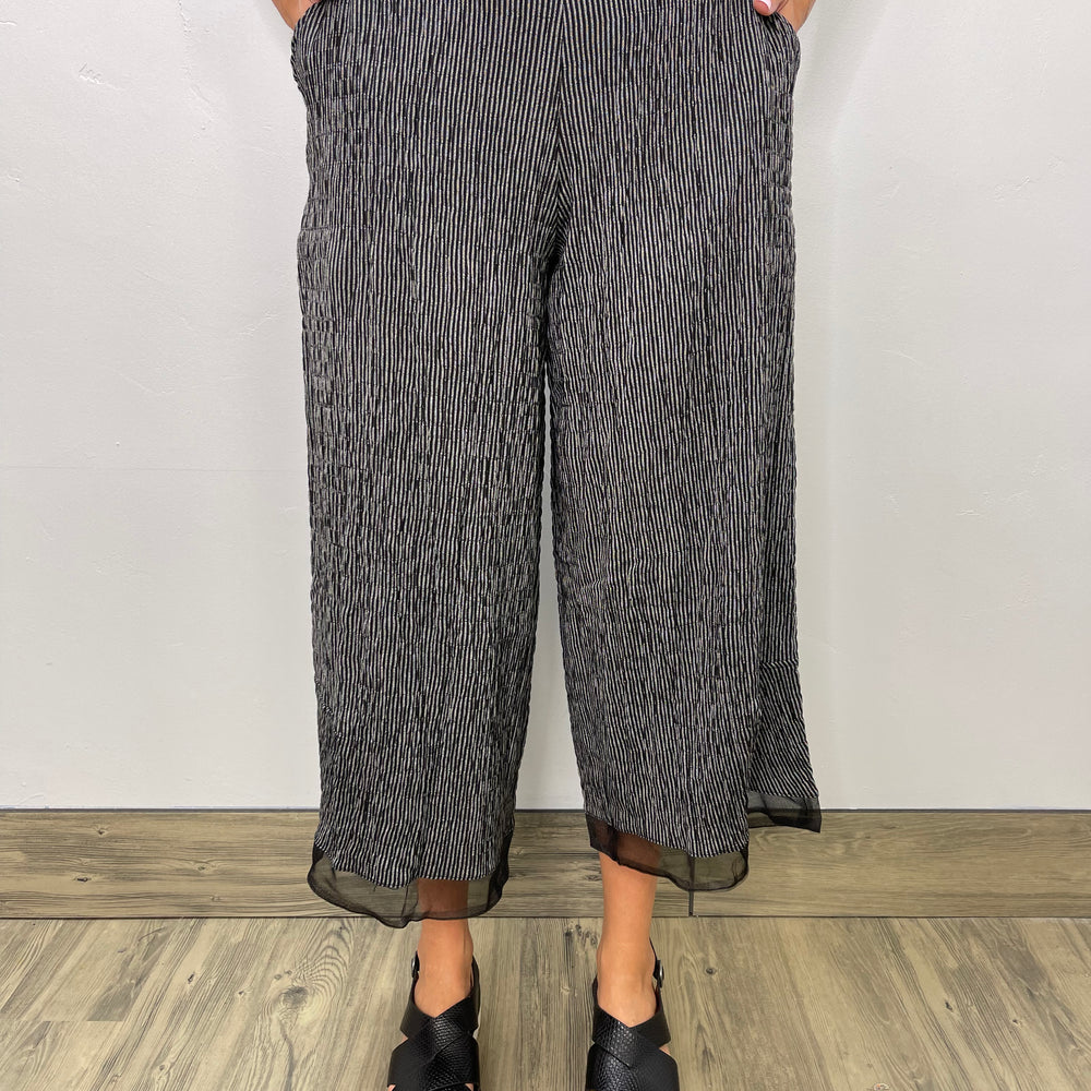 Black Stripe Crop Pant with Mesh Bottom