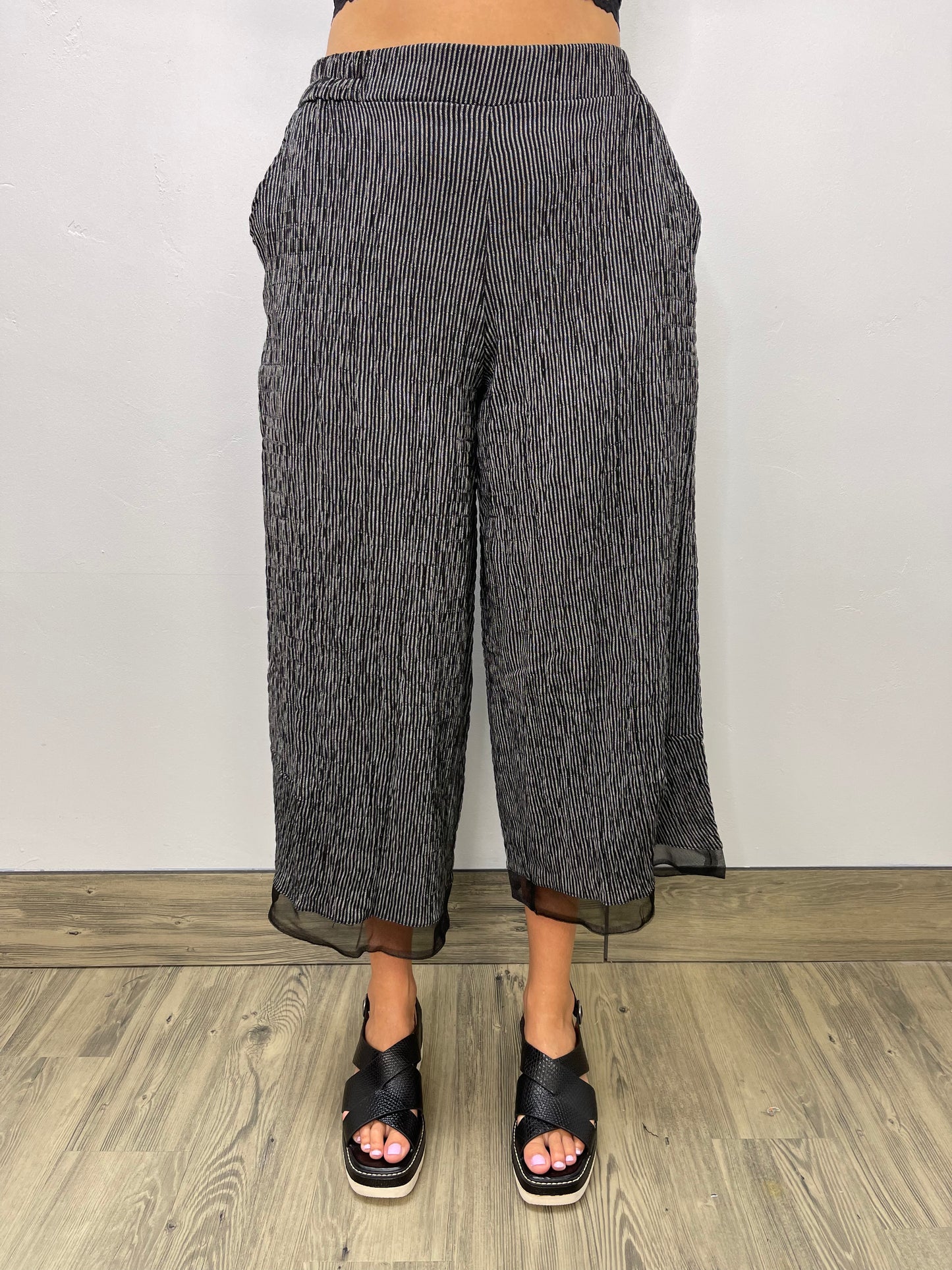 Black Stripe Crop Pant with Mesh Bottom Twist Boutique