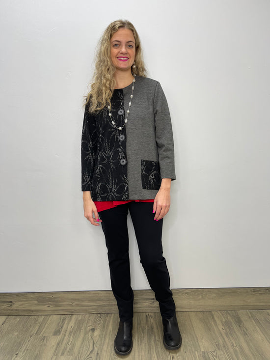 Load image into Gallery viewer, Grey/Black Floral Jacquard Contrast Button Down Jacket

