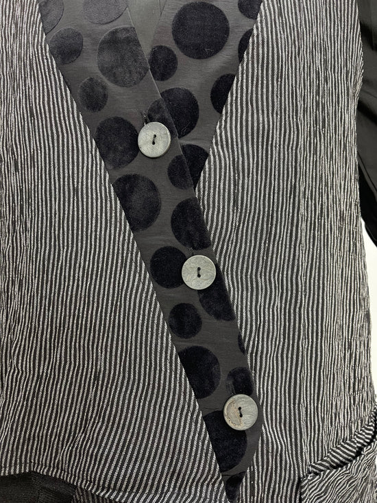 Black Stripe Sleeveless Vest with Mesh & Velvet Detail