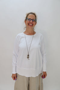 White Long Sleeve Ribbed Bottom 100% Cotton Short Sweatshirt