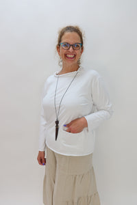 White Long Sleeve Cowl 100% Cotton Short Sweater