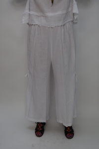 White Wide Leg 100% Linen Side Pocket Pant