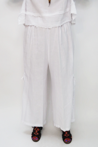 White Wide Leg 100% Linen Side Pocket Pant