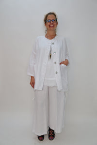White Fringed Detailed 100% Linen Jacket