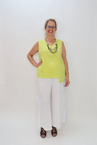 Kiwi Green 100% Linen V-Neck Tank