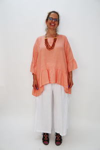 Tangerine 100% Linen Flounce Ruffle Top