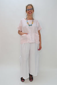 Light Pink 100% Linen Short Sleeve Boxy Top