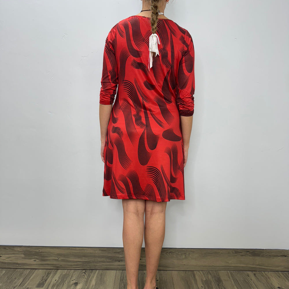 
                  
                    Red and Black Pattern 3/4 Sleeve 2 Pocket Dress
                  
                