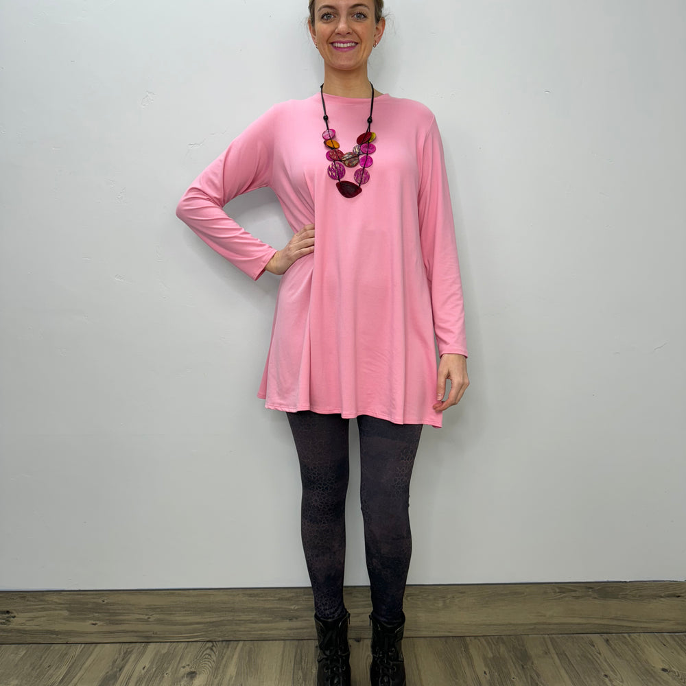 Long Sleeve Basic A-Line Tunic - Bubble Gum