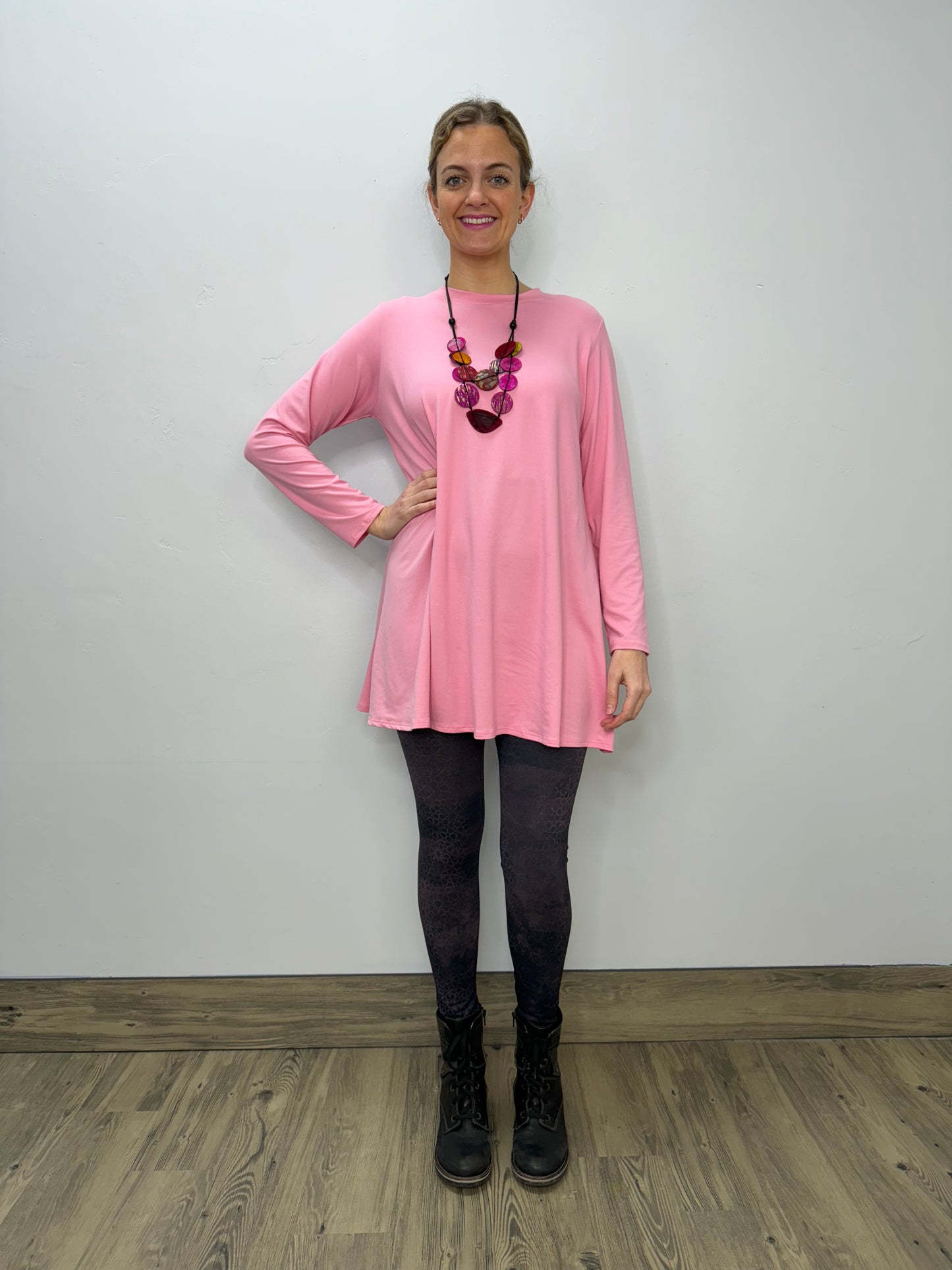 Long Sleeve Basic A-Line Tunic - Bubble Gum