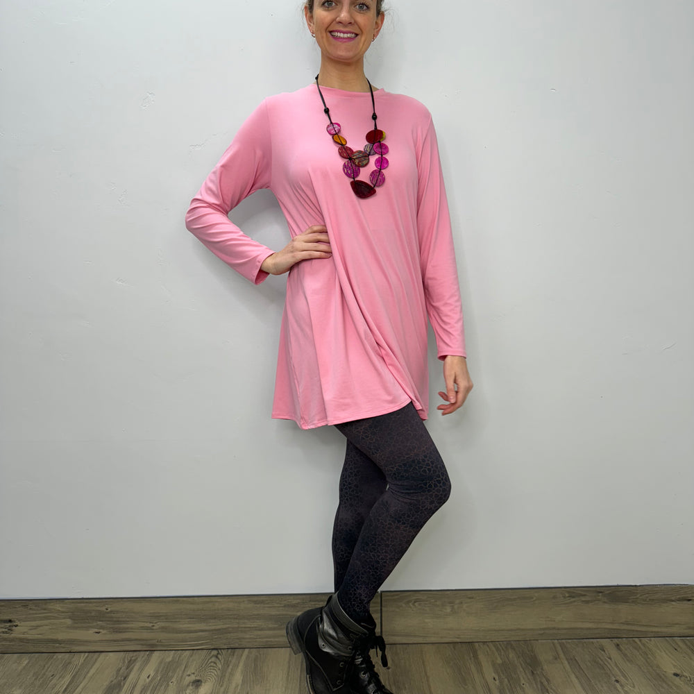 Long Sleeve Basic A-Line Tunic - Bubble Gum