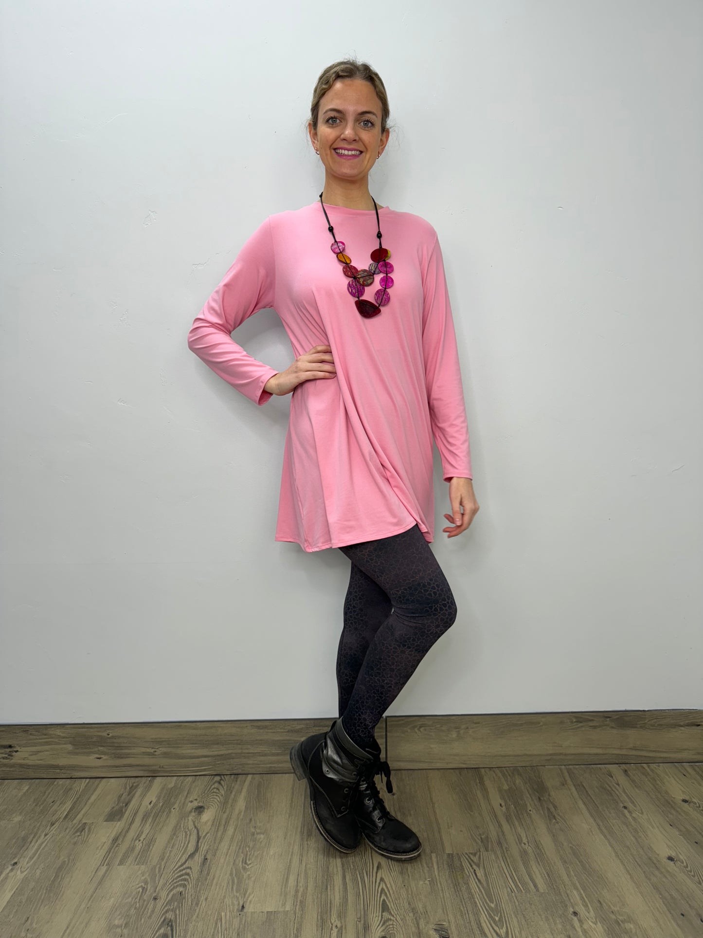 Long Sleeve Basic A-Line Tunic - Bubble Gum