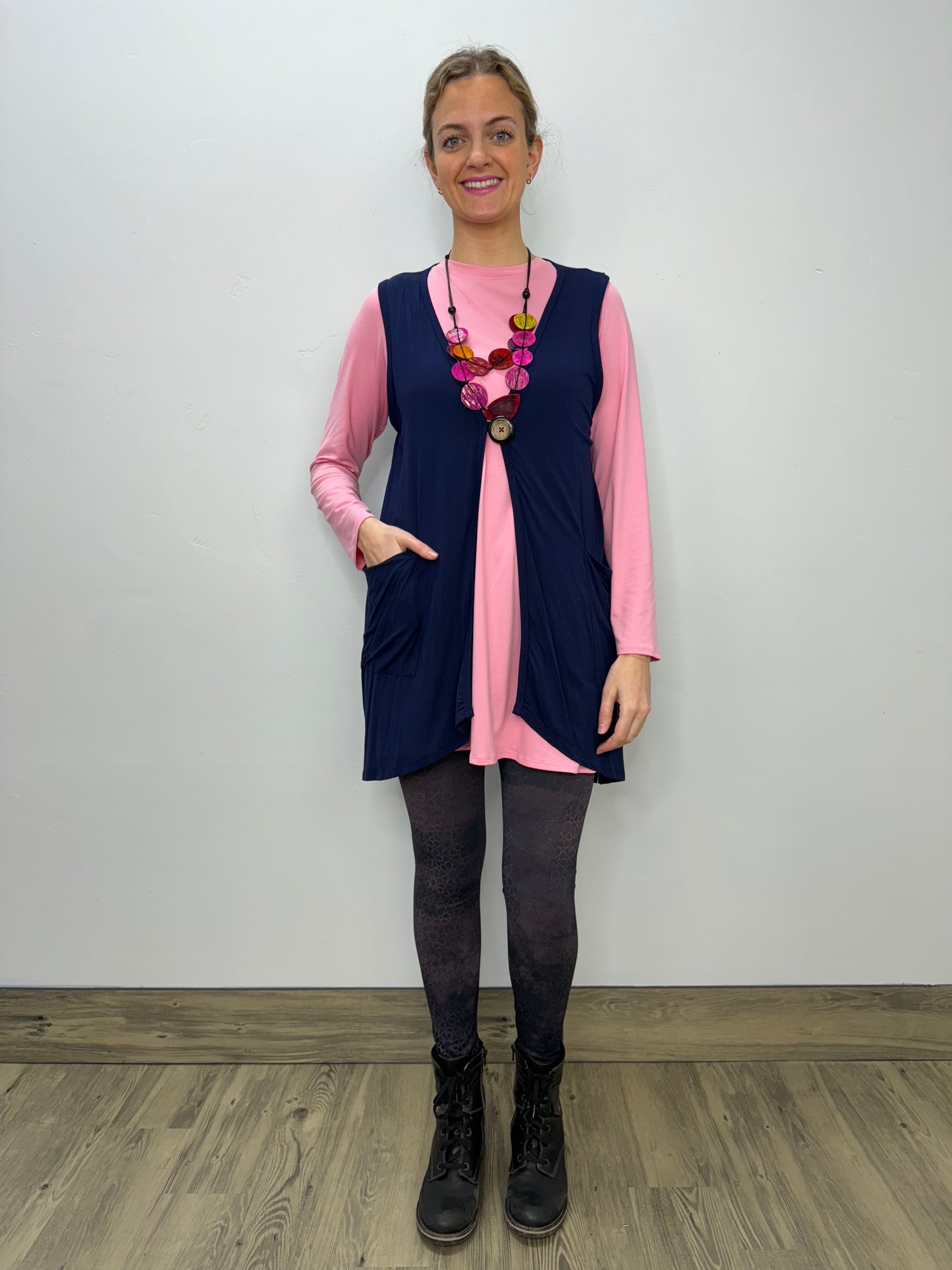 Modal One Button Vest with Pockets - Blueberry