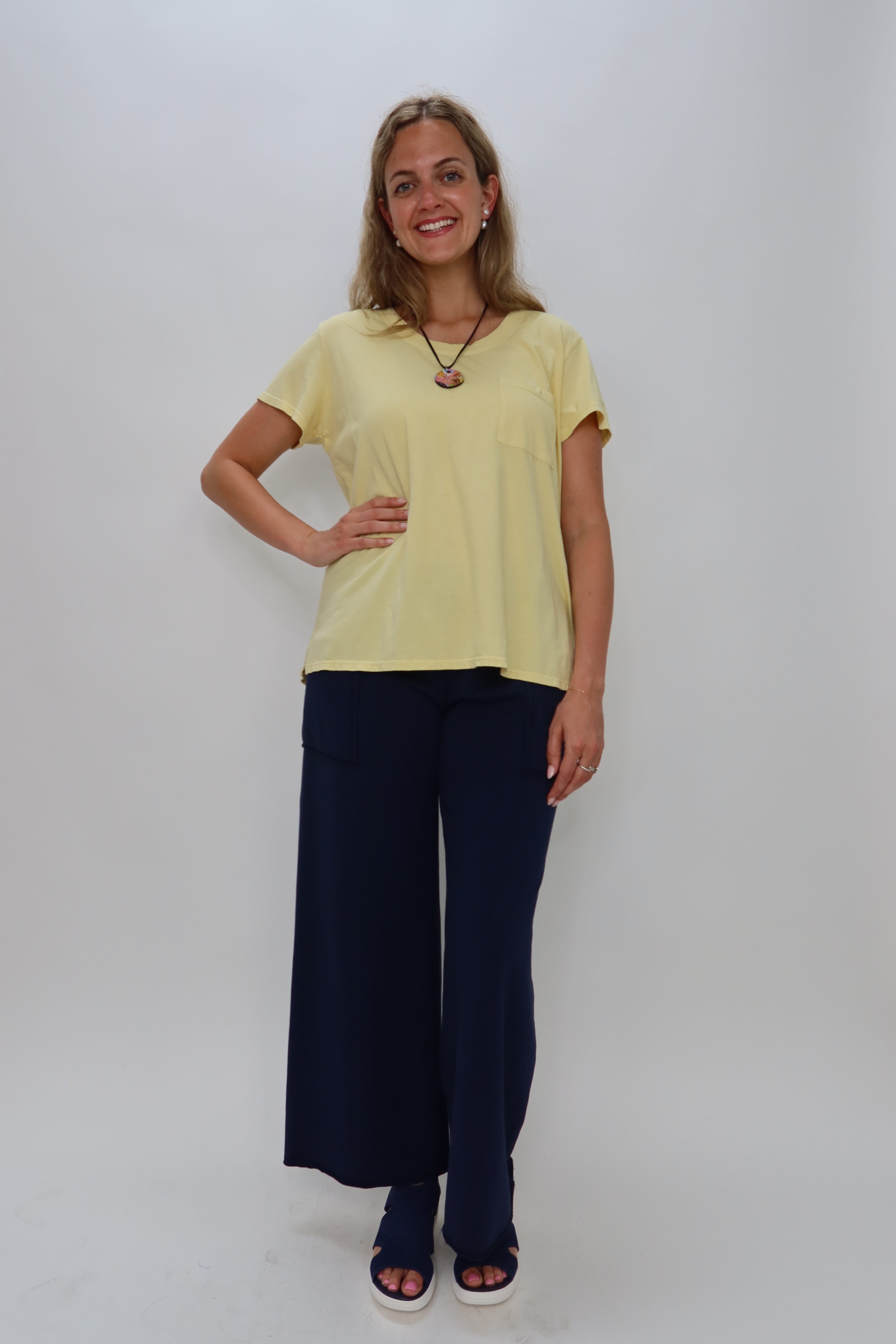 Navy Nebula Raw Edge Pant with Side Patch Pockets – Twist