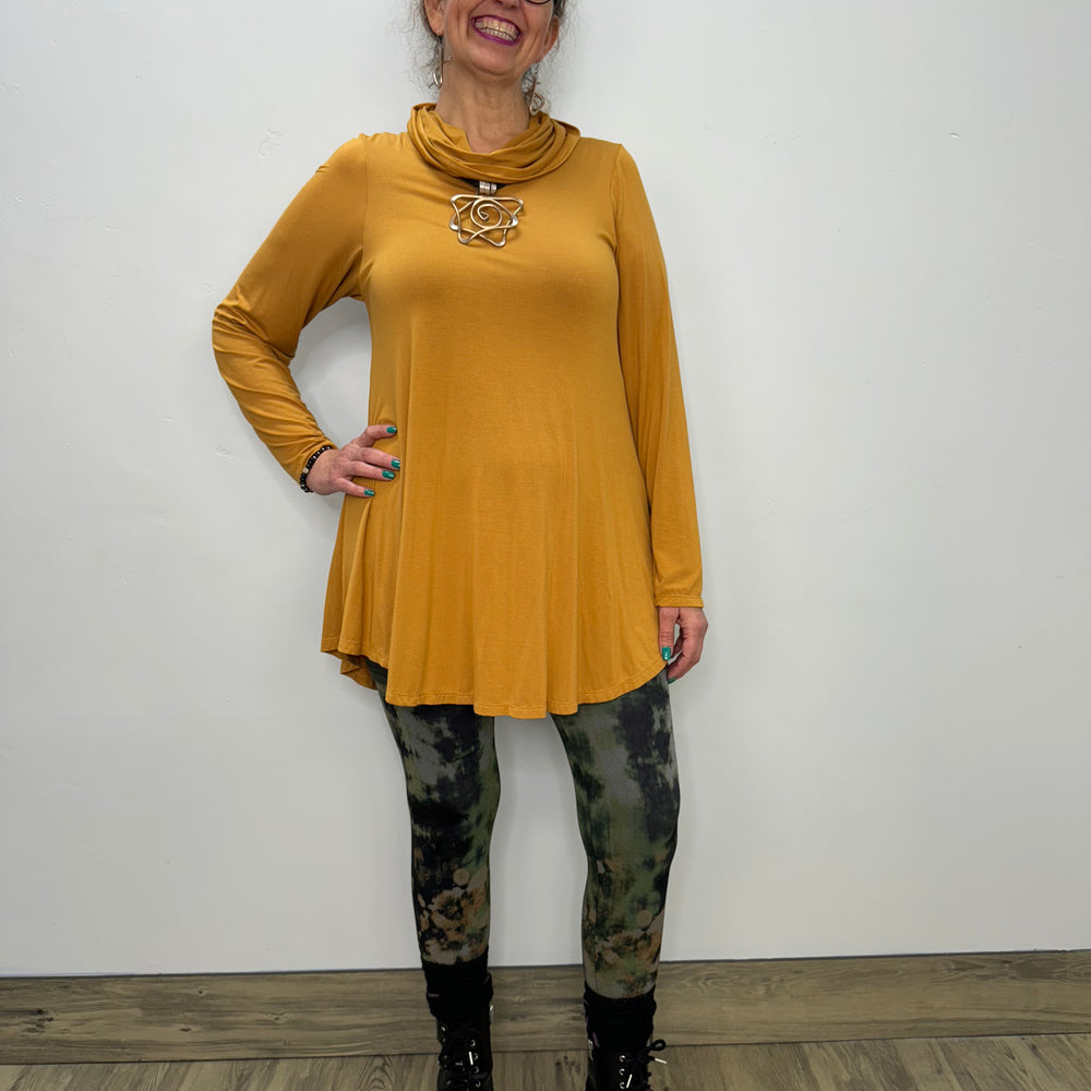 Long Sleeve Modal Cowl Neck - Mustard