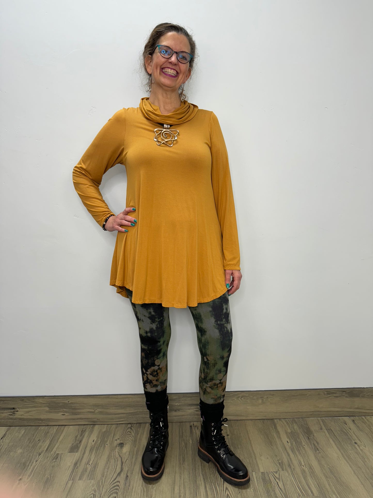 Long Sleeve Modal Cowl Neck - Mustard