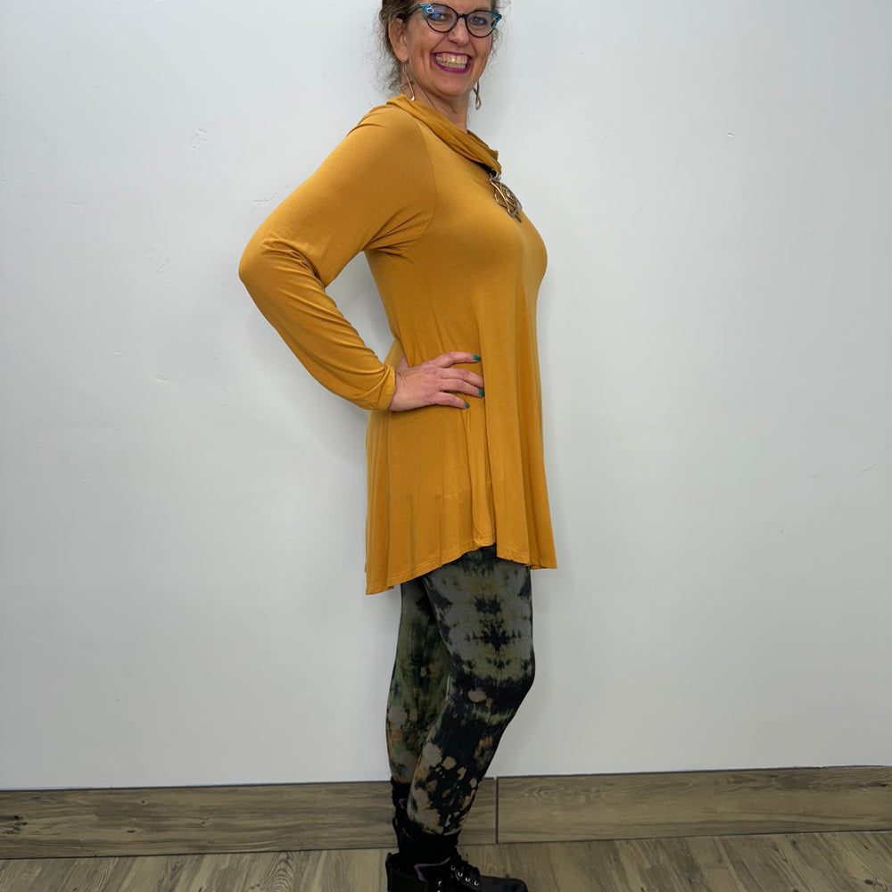 Long Sleeve Modal Cowl Neck - Mustard