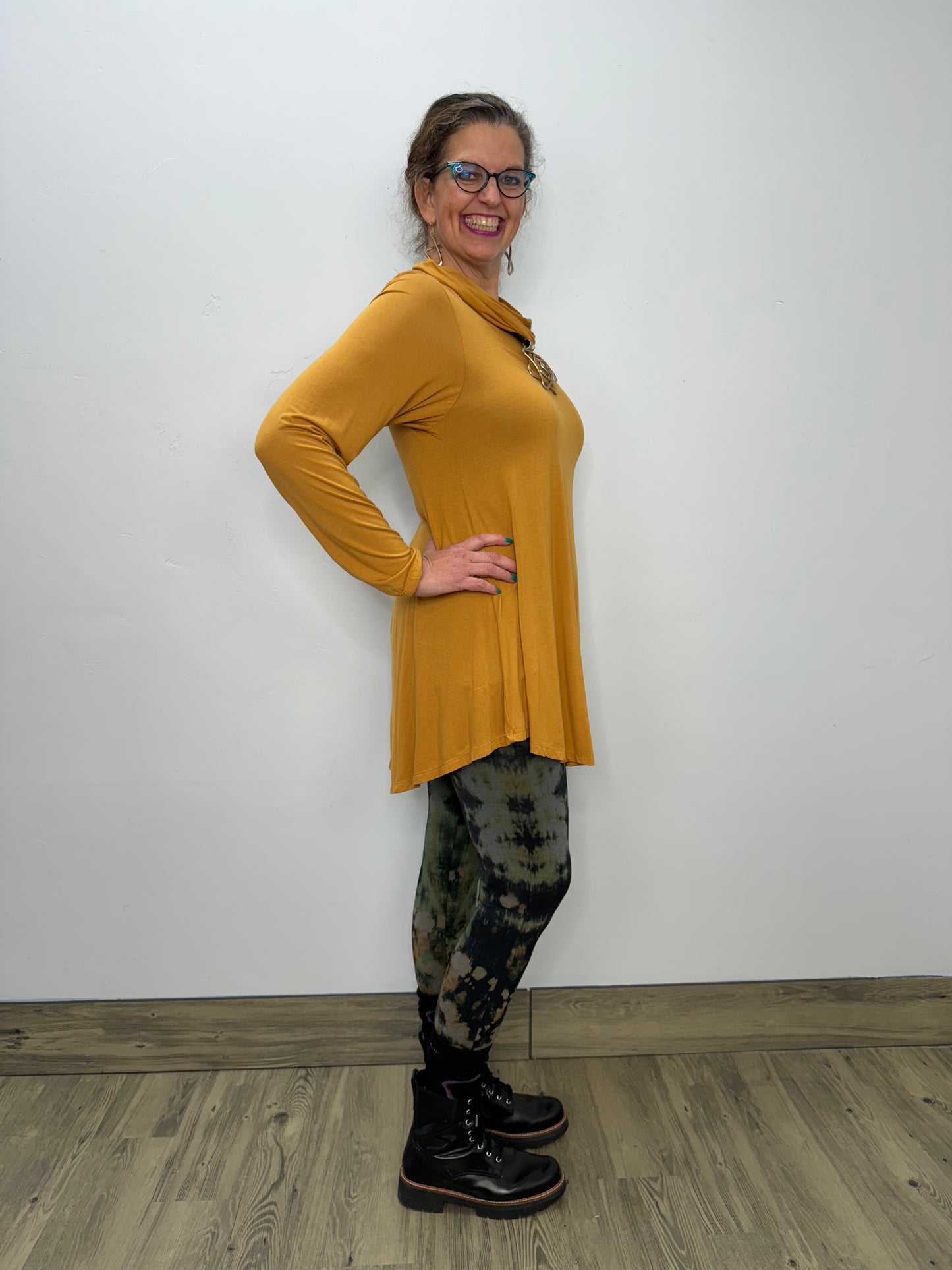 Long Sleeve Modal Cowl Neck - Mustard