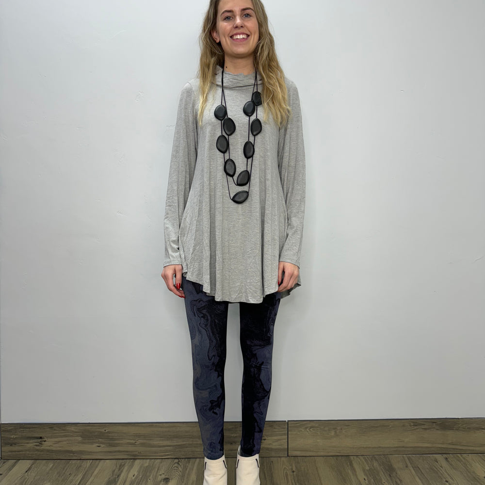 Long Sleeve Modal Cowl Neck - Gray