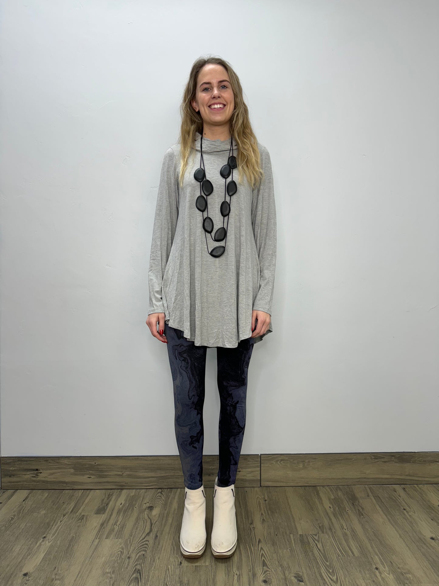 Long Sleeve Modal Cowl Neck - Gray