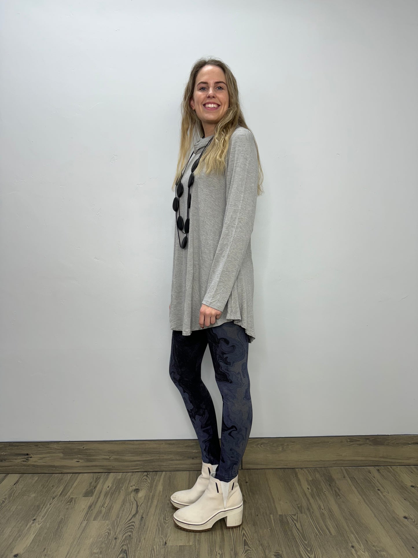 Long Sleeve Modal Cowl Neck - Gray